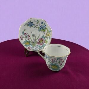 Vintage Taylor & Kent Mid Century Glided Floral Tea Cup and Saucer Set #6756A